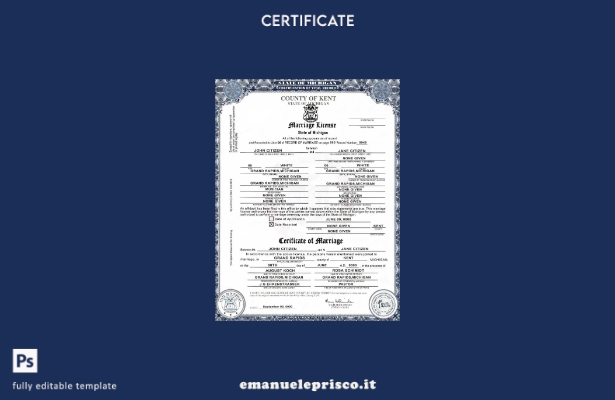 modello di certificato di matrimonio della contea di Kent del Michigan dello sta